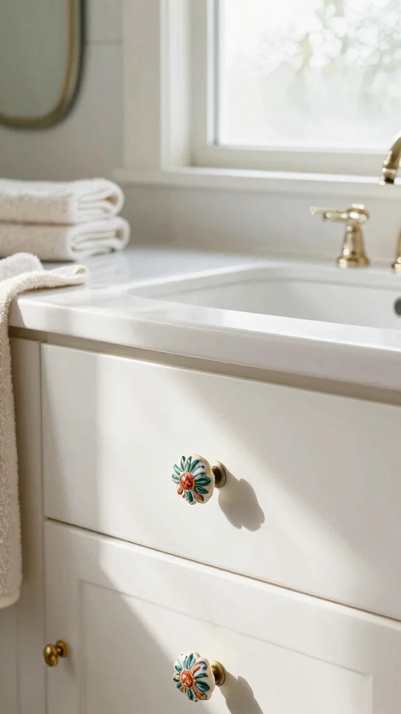 10 Bathroom Knob and Pull Ideas That Upgrade Cabinets in Minutes - 2. Vintage Ceramic Pulls 1