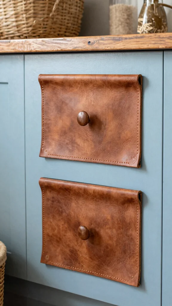 10 Bathroom Knob and Pull Ideas That Upgrade Cabinets in Minutes - 4. Rustic Leather Pulls 1