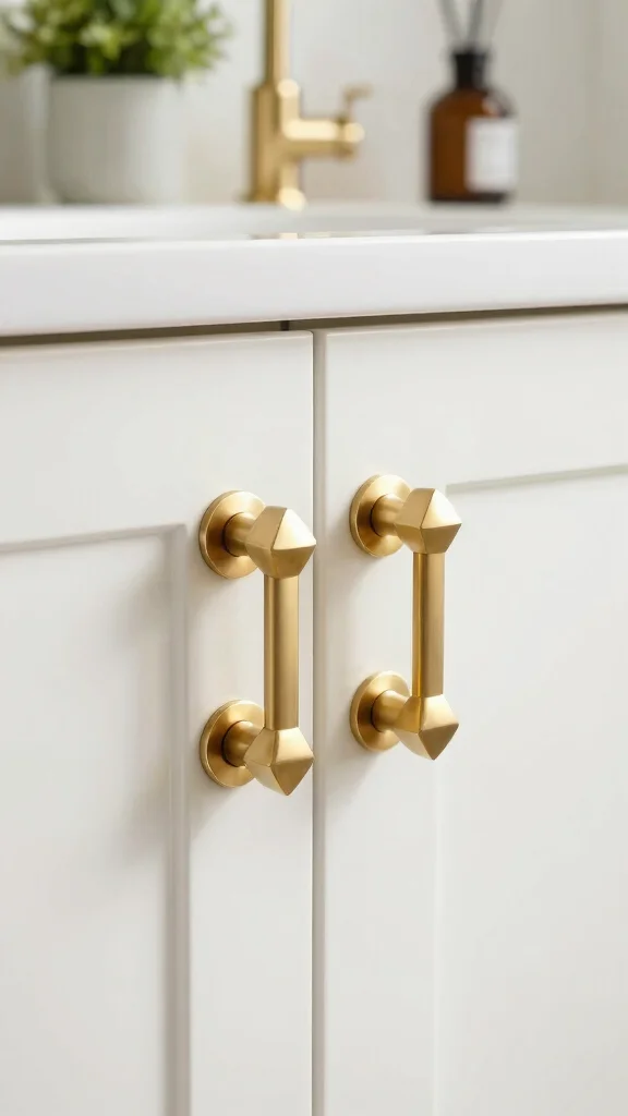 10 Bathroom Knob and Pull Ideas That Upgrade Cabinets in Minutes - 6. Geometric Brass Knobs 1