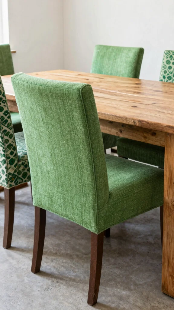10 Dining Room Green Chair Ideas That Add Life to the Table - 10. Eco-Friendly Reupholstered Chairs 1
