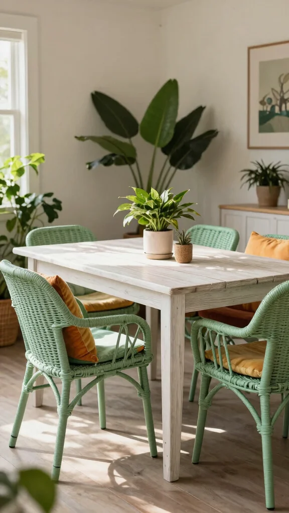 10 Dining Room Green Chair Ideas That Add Life to the Table - 2. Natural Wicker Charm 1