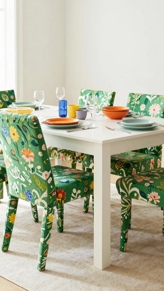 10 Dining Room Green Chair Ideas That Add Life to the Table - 4. Playful Patterns 1