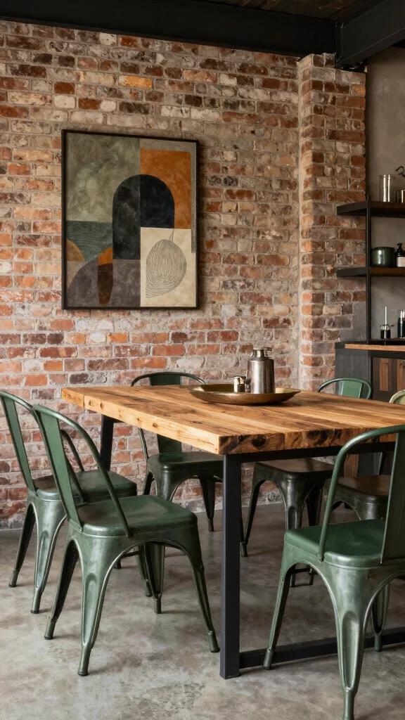 10 Dining Room Green Chair Ideas That Add Life to the Table - 8. Industrial Edge 1