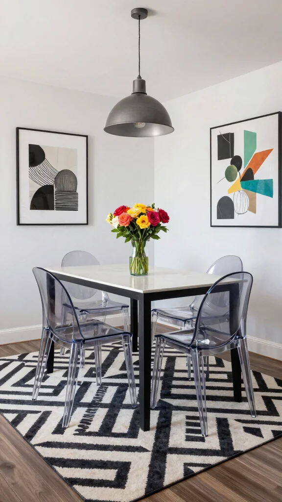 10 Dining Room Rug Ideas for Under the Table That Always Work - 3. Bold Geometric Patterns to Make a Statement 1