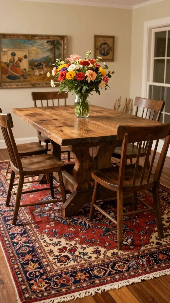10 Dining Room Rug Ideas for Under the Table That Always Work - 6. Vintage Rugs for Timeless Appeal 1