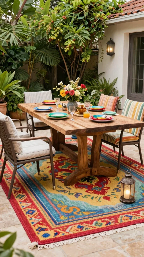 10 Dining Room Rug Ideas for Under the Table That Always Work - 9. Outdoor Rugs for an Al Fresco Feel 1