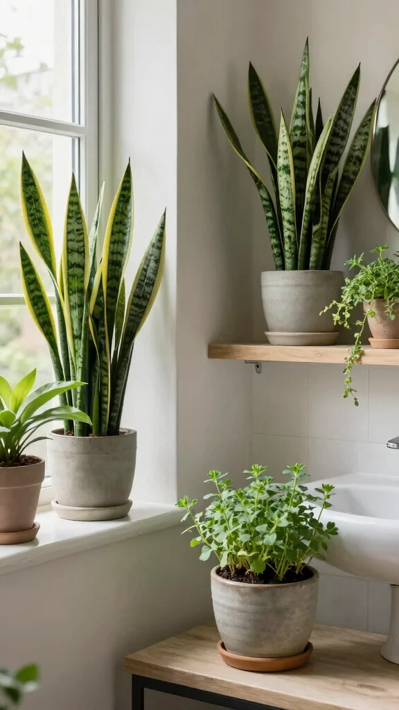 10 Japandi Restroom Ideas for a Calm, Minimal, and Airy Space - 5. Add Greenery for a Touch of Zen 1