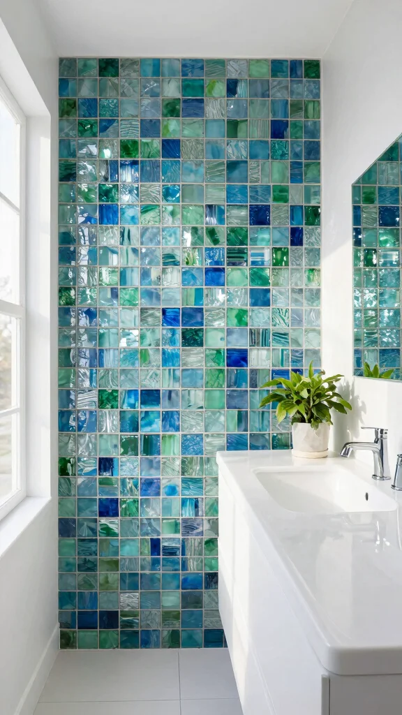 10 Restroom Flooring Ideas That Are Stylish and Easy to Clean - 3. Recycled Glass Tiles: A Sparkling Touch 1