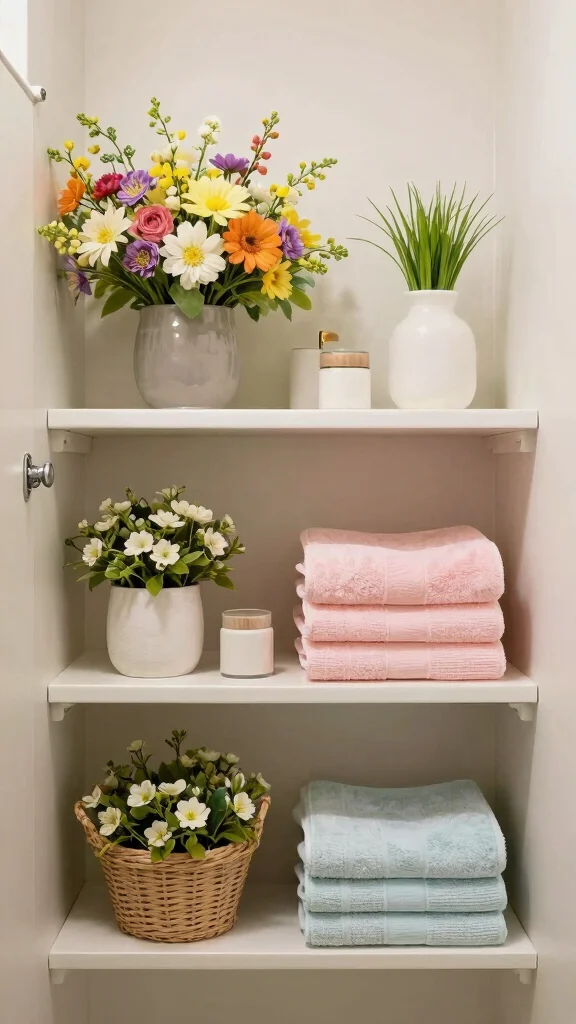 10 Restroom Shelf Decor Ideas That Look Curated and Put Together - 10. Seasonal Decor Swaps 1