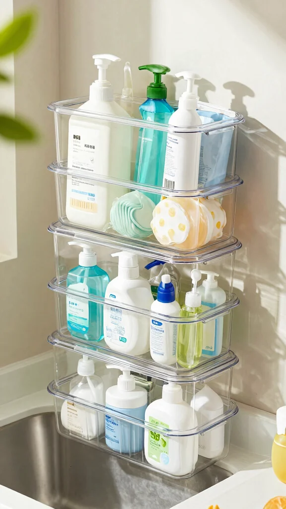 10 Restroom Under-Sink Organization Ideas That Use Every Inch - 2. Clear Containers for Visibility 1