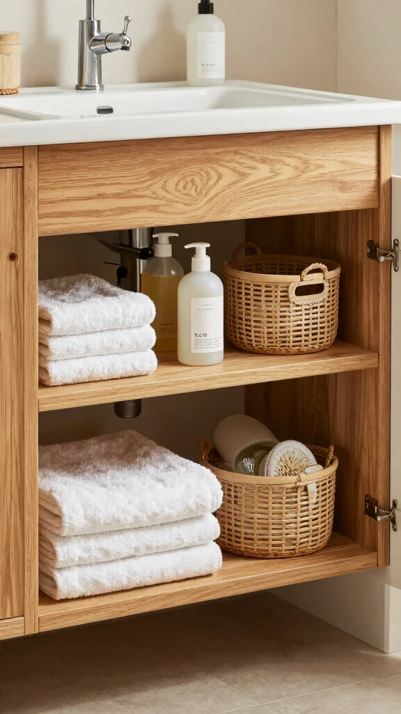 10 Restroom Under-Sink Organization Ideas That Use Every Inch - 5. DIY Wooden Shelves for Custom Fit 1