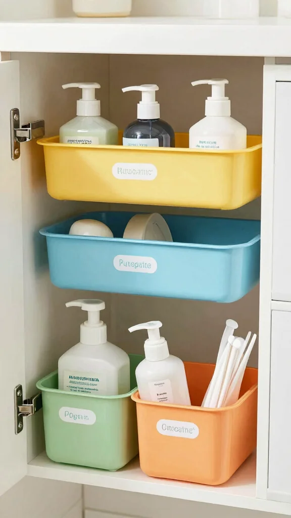 10 Restroom Under-Sink Organization Ideas That Use Every Inch - 9. Color-Coded Containers for Easy Sorting 1