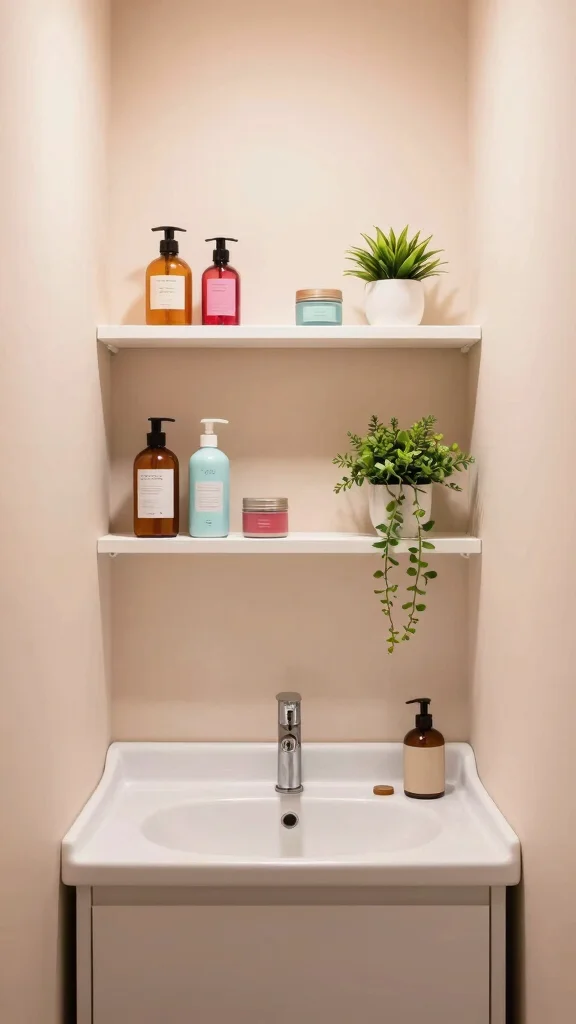 10 Restroom Vanity Decor Ideas That Keep the Counter Looking Styled - 5. Utilize Vertical Space 1