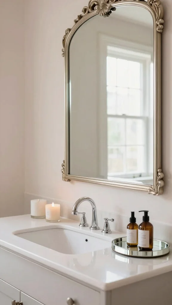 10 Restroom Vanity Decor Ideas That Keep the Counter Looking Styled - 6. Bring in Reflective Surfaces 1