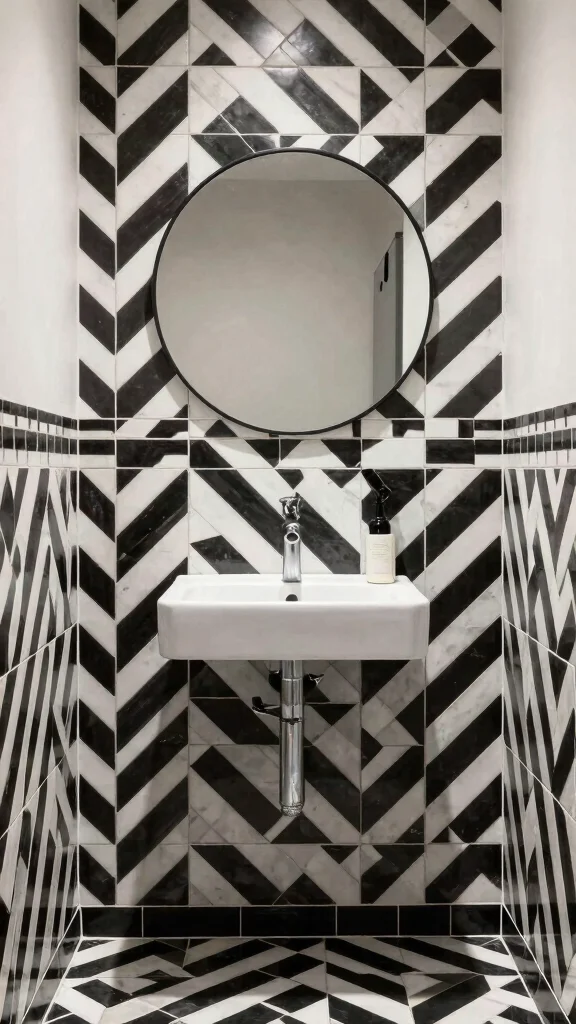 10 Restroom Zellige Tile Ideas for a Textured, Handcrafted Look - 4. Geometric Patterns for Visual Impact 1