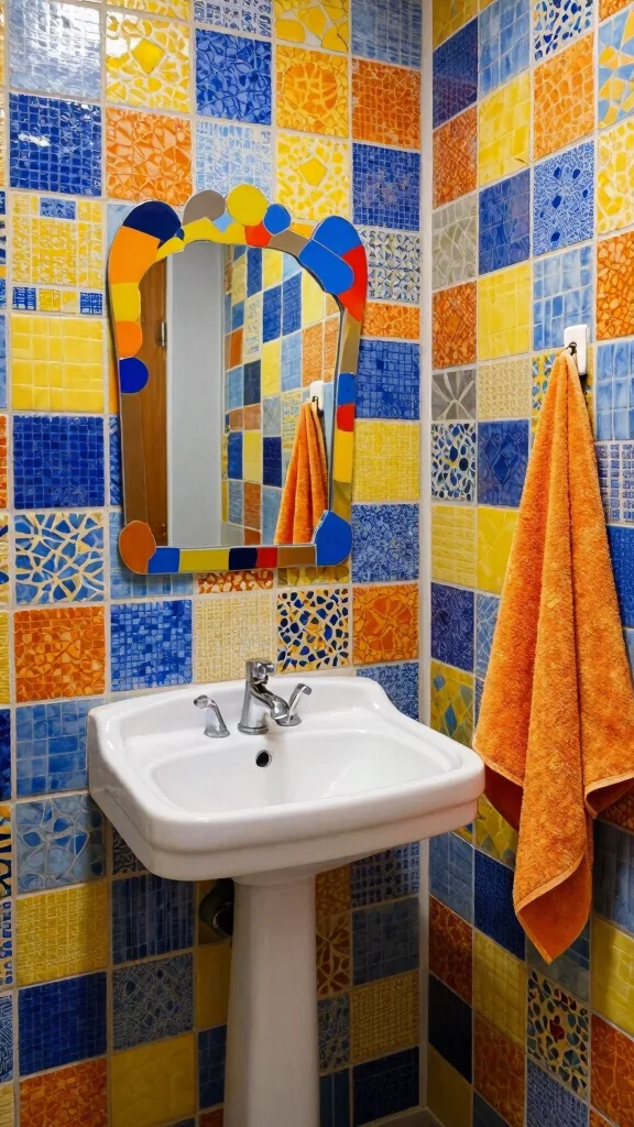 10 Restroom Zellige Tile Ideas for a Textured, Handcrafted Look - 5. Colorful Patchwork Beauty 1