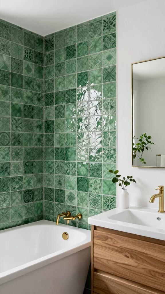 11 Bathroom Green Tile Ideas That Add Color Without Overwhelming - 2. Accent Wall Delight 1
