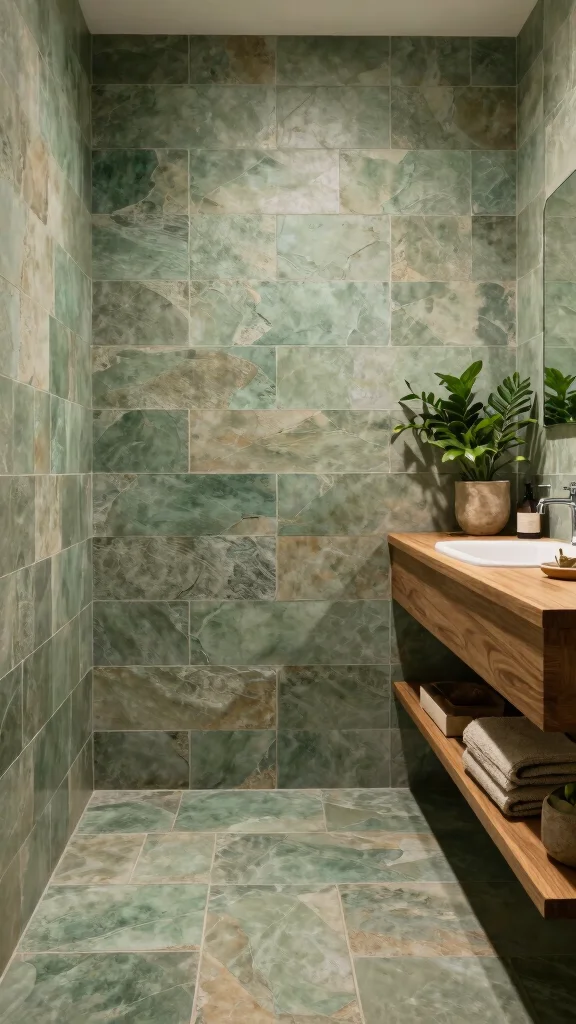 11 Bathroom Green Tile Ideas That Add Color Without Overwhelming - 3. Earthy Textured Tiles 1