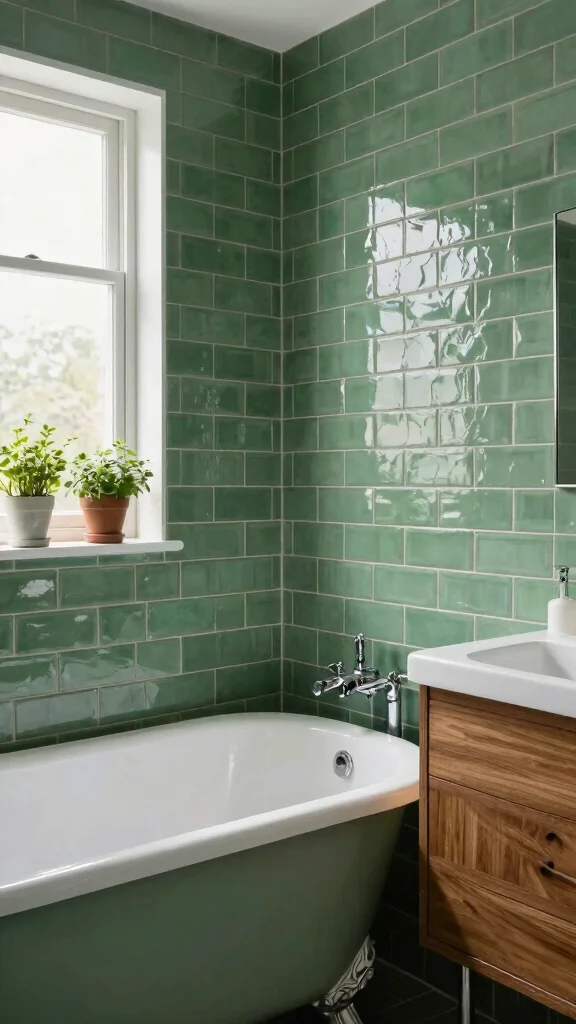 11 Bathroom Green Tile Ideas That Add Color Without Overwhelming - 4. Subway Tile Revival 1