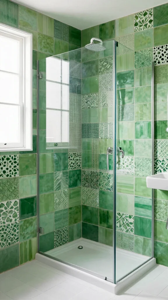11 Bathroom Green Tile Ideas That Add Color Without Overwhelming - 5. Patchwork Elegance 1