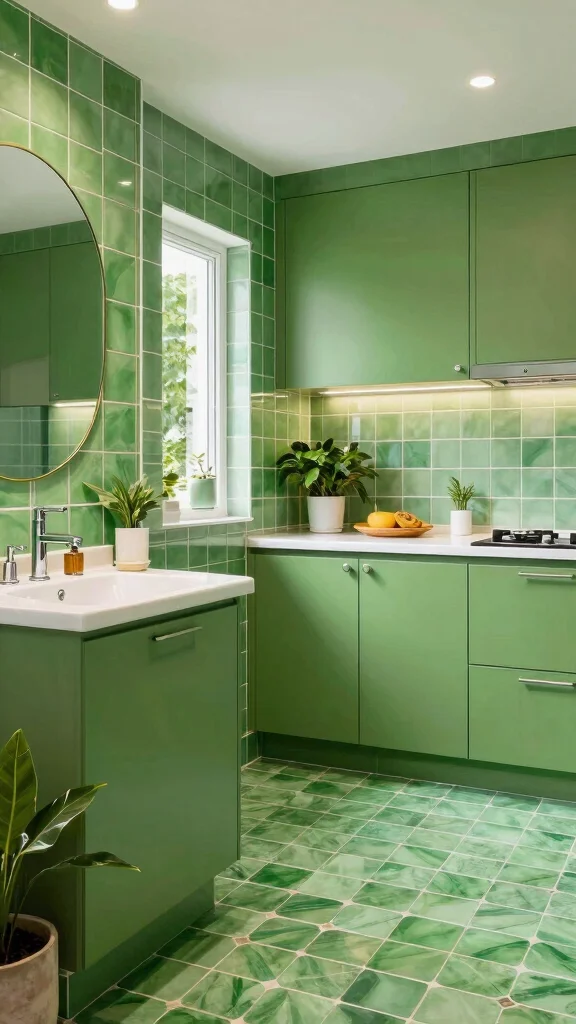 11 Bathroom Green Tile Ideas That Add Color Without Overwhelming - 8. Vibrant Kitchen-Bath Combo 1
