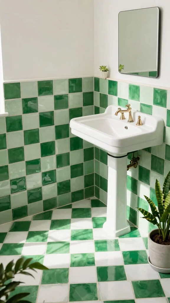 11 Bathroom Green Tile Ideas That Add Color Without Overwhelming - 9. Classic Checkerboard 1