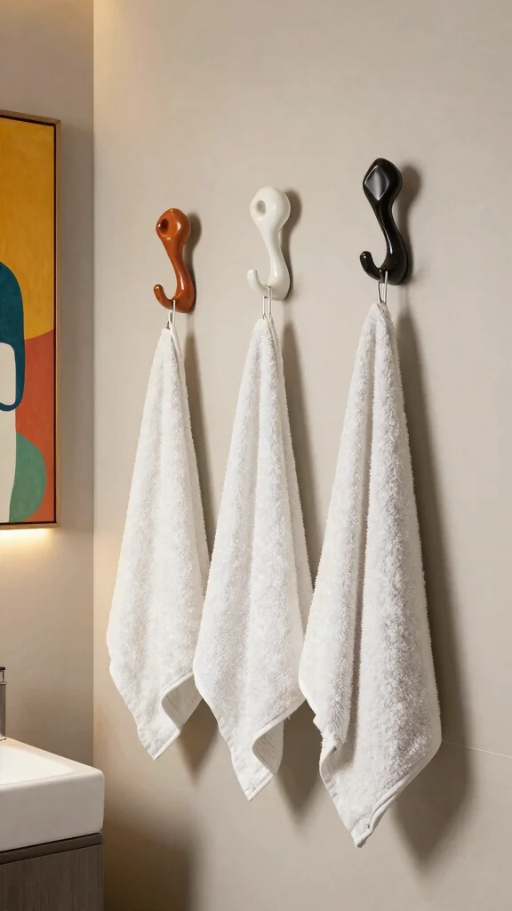11 Bathroom Hook Suggestions for Towels That Look as Good as They Work - 8. Creative Displays: Hooks as Art 1