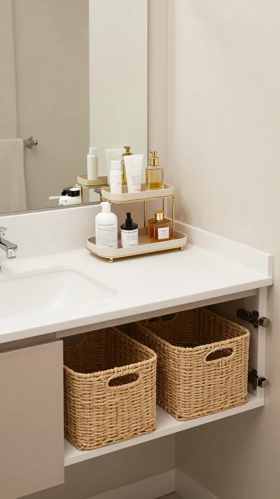 11 Bathroom Vanity Decor Ideas That Make the Counter Look Styled - 5. Smart Storage Solutions 1