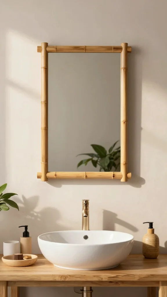 11 Bathroom Vanity Mirror Ideas for a Finished, Polished Look - 2. Eco-Conscious Bamboo Mirror 1