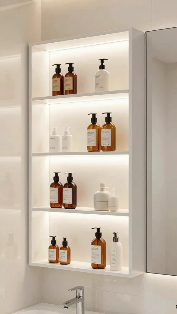 11 Bathroom Vanity Mirror Ideas for a Finished, Polished Look - 4. Mirrored Shelves with Integrated Lighting 1