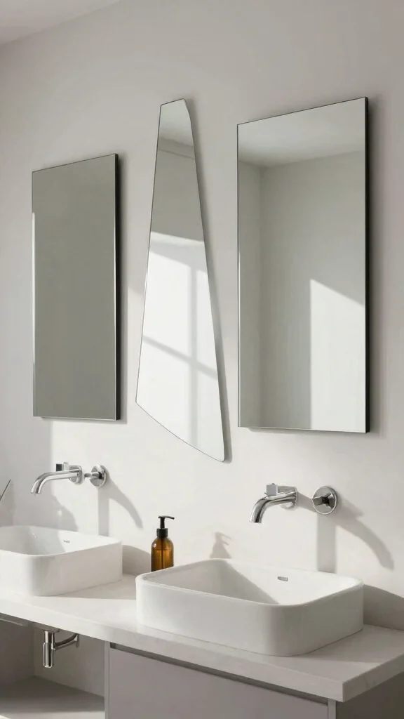 11 Bathroom Vanity Mirror Ideas for a Finished, Polished Look - 5. Angular Modern Mirrors 1