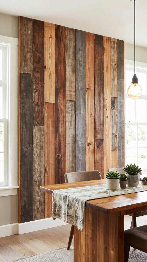 11 Dining Room Accent Wall Ideas to Make the Space Feel Special - 1. Reclaimed Wood Chic 1