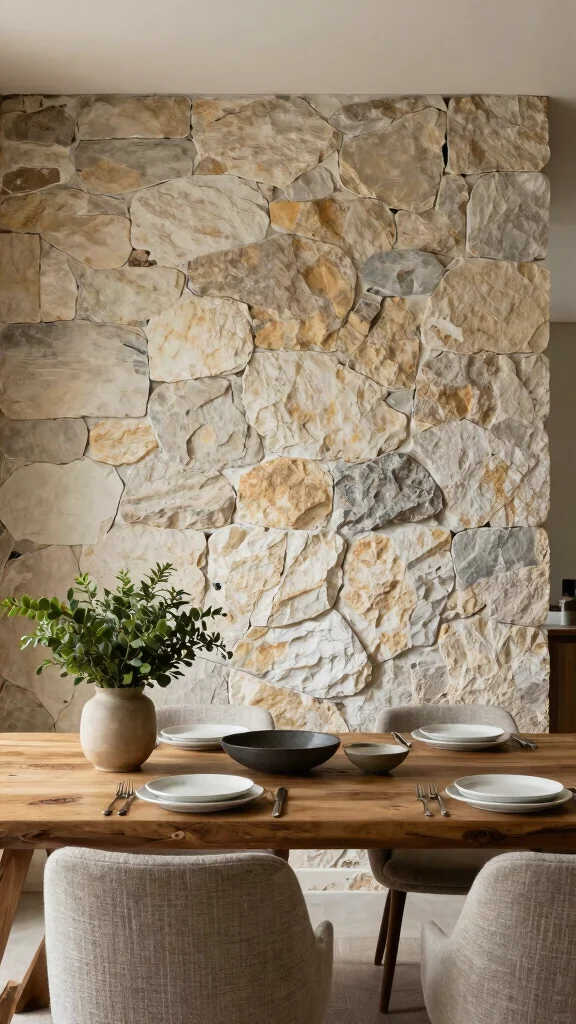 11 Dining Room Accent Wall Ideas to Make the Space Feel Special - 10. Eco-Friendly Stone Accent 1