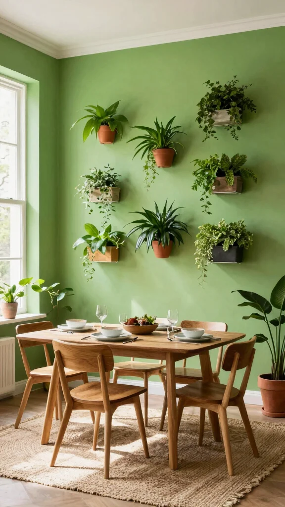 11 Dining Room Accent Wall Ideas to Make the Space Feel Special - 2. Vibrant Greenery Backdrop 1