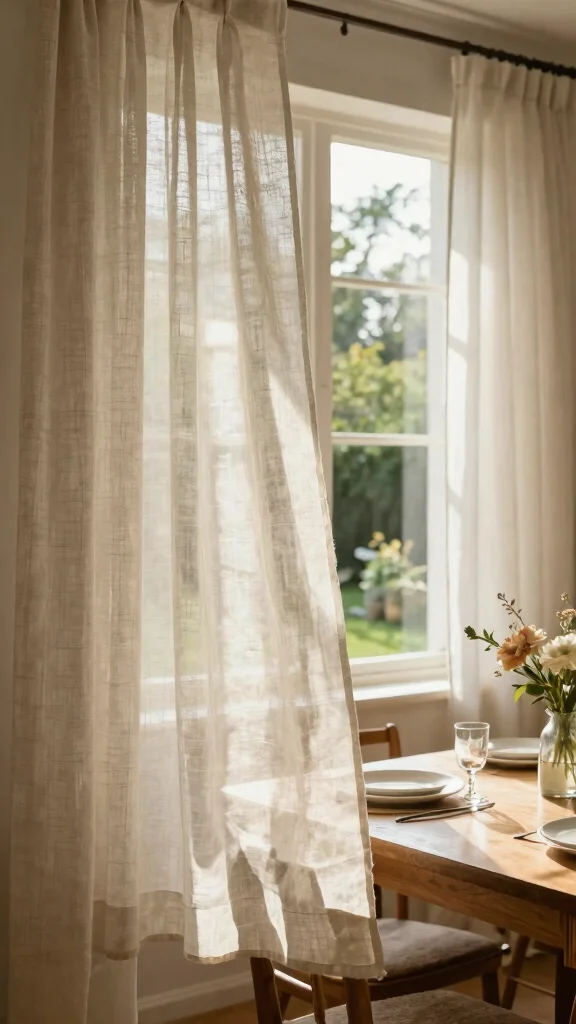 11 Dining Room Curtain Ideas for Softness, Privacy, and Style - 1. Light and Airy Linen Curtains 1