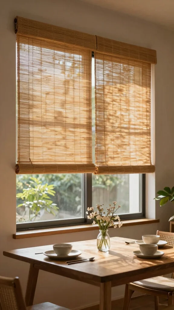 11 Dining Room Curtain Ideas for Softness, Privacy, and Style - 4. Eco-Friendly Bamboo Shades 1