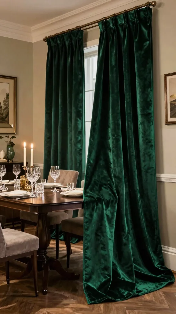 11 Dining Room Curtain Ideas for Softness, Privacy, and Style - 5. Dramatic Velvet Drapes 1