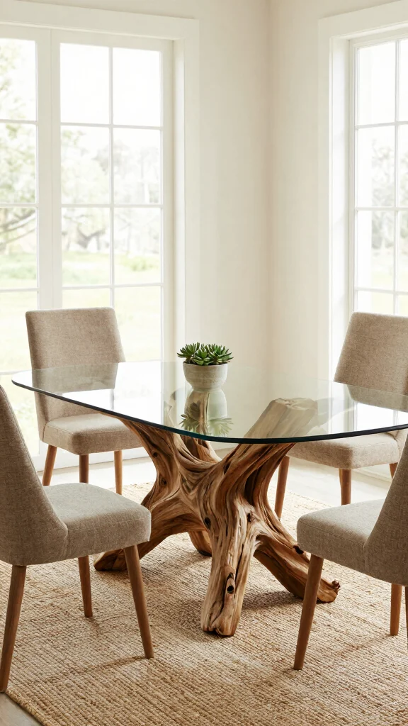 11 Dining Room Glass Table Ideas That Open Up Any Space - 10. Nature-Inspired Glass Tables 1