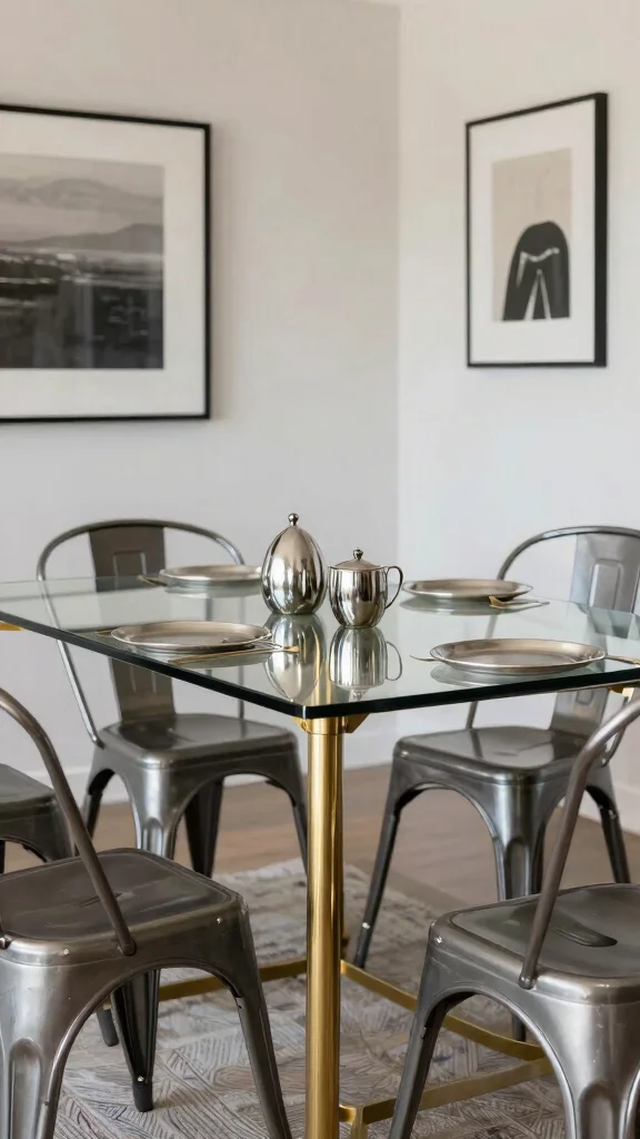 11 Dining Room Glass Table Ideas That Open Up Any Space - 11. Glass Tables with Metal Accents 1