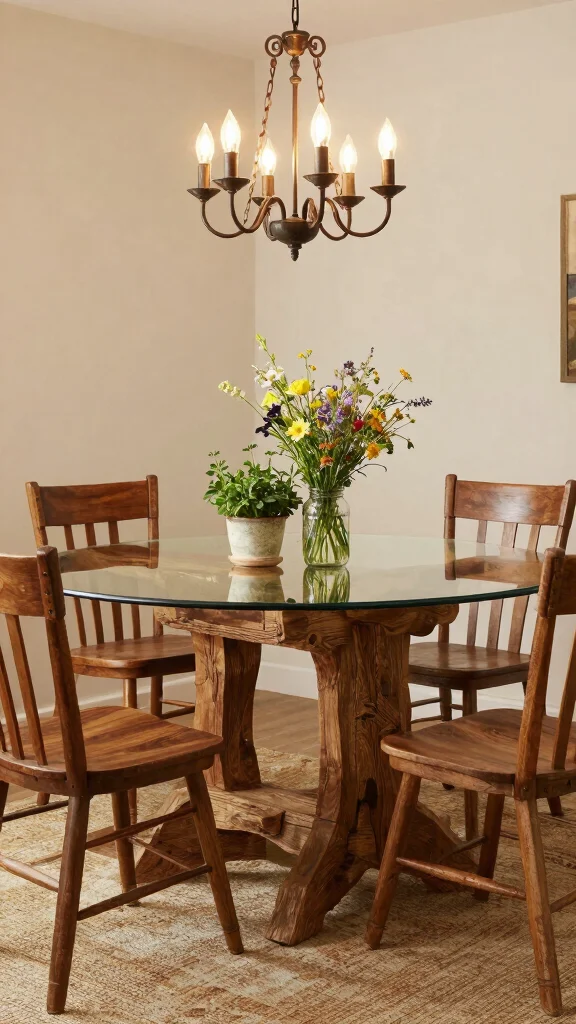 11 Dining Room Glass Table Ideas That Open Up Any Space - 2. Rustic Glass Blend 1