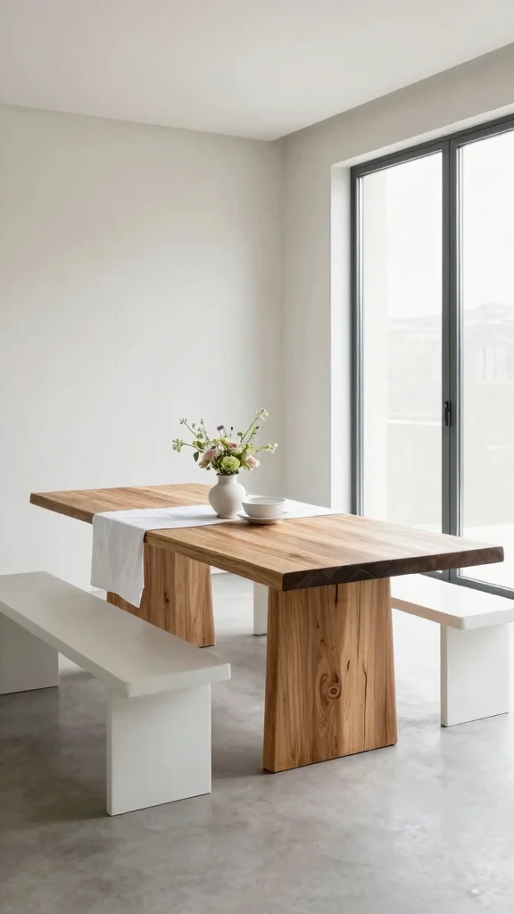 11 Dining Room Table With Bench Ideas for a Casual, Cozy Feel - 2. Natural Wood and White Accents 1