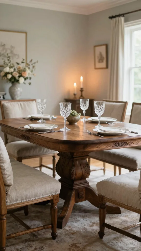 11 Dining Room Table With Bench Ideas for a Casual, Cozy Feel - 7. Elegant Farmhouse with Timeless Touches 1