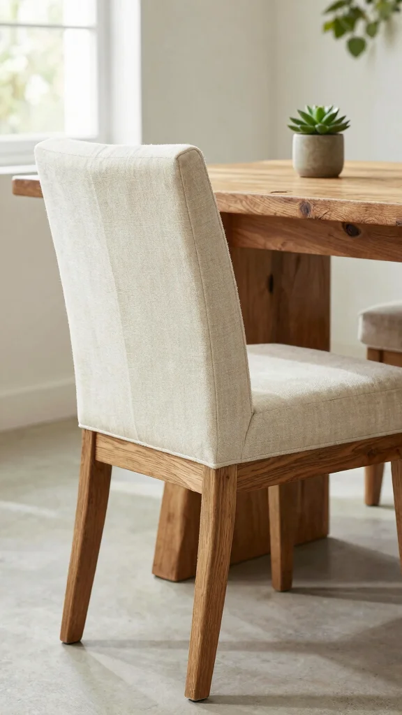 11 Dining Room Upholstered Chair Ideas for Comfort and Style - 1. Reclaimed Wood and Fabric Fusion 1