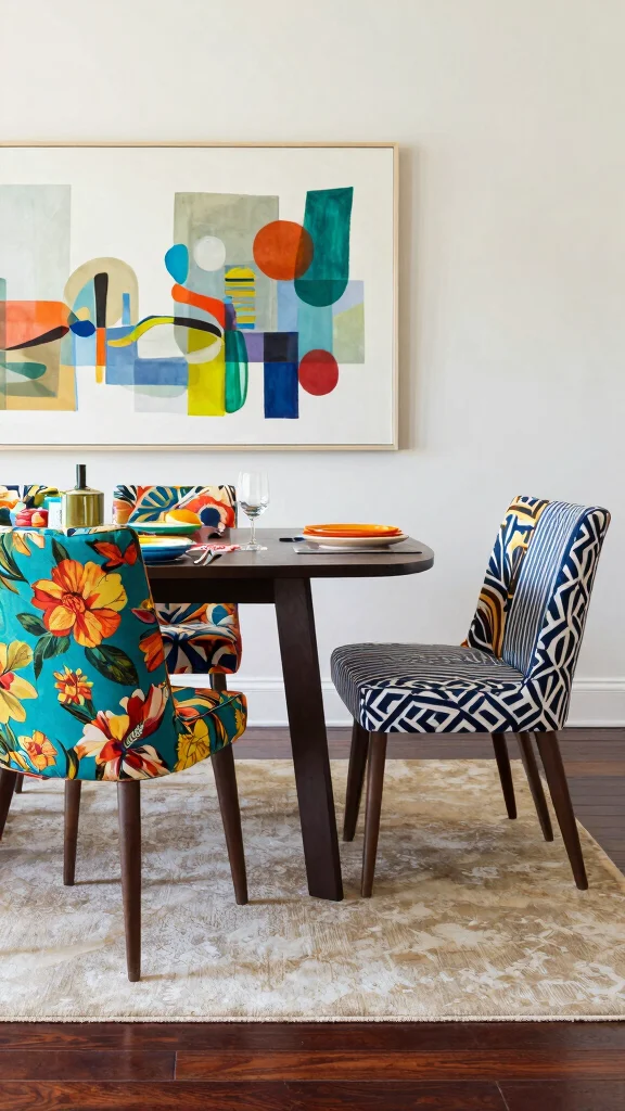 11 Dining Room Upholstered Chair Ideas for Comfort and Style - 2. Bold Patterns and Colors 1
