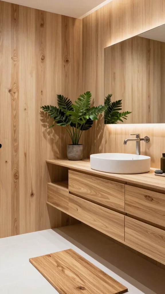 11 Japandi Bathroom Ideas for a Calm, Clean, and Minimal Space - 1. Natural Wood Elements 1