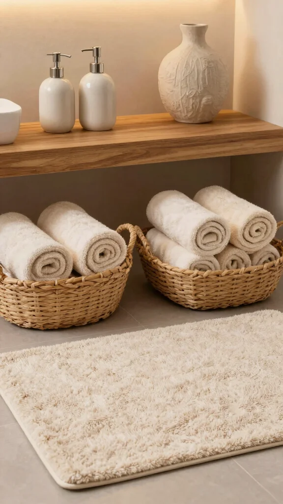 11 Japandi Bathroom Ideas for a Calm, Clean, and Minimal Space - 6. Textured Accessories 1