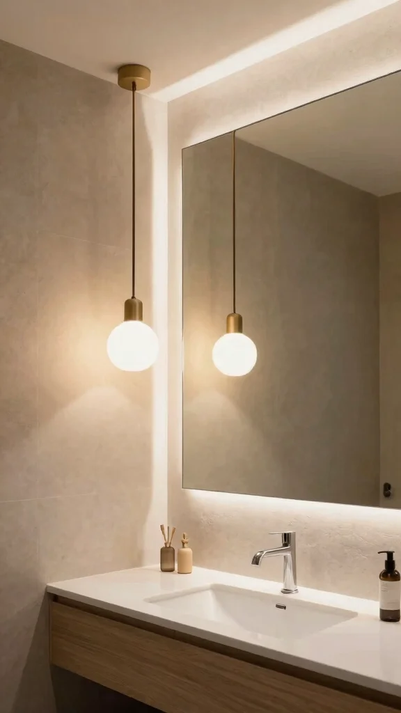11 Japandi Bathroom Ideas for a Calm, Clean, and Minimal Space - 8. Statement Lighting 1