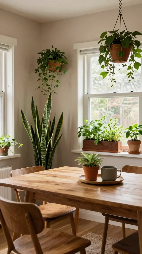 11 Japandi Dining Room Concepts for a Calm, Minimal Everyday Space - 6. Strategically Placed Greenery 1