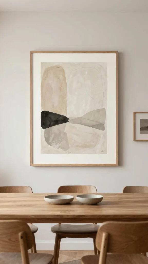 11 Japandi Dining Room Concepts for a Calm, Minimal Everyday Space - 8. Minimalist Art and Wall Decor 1