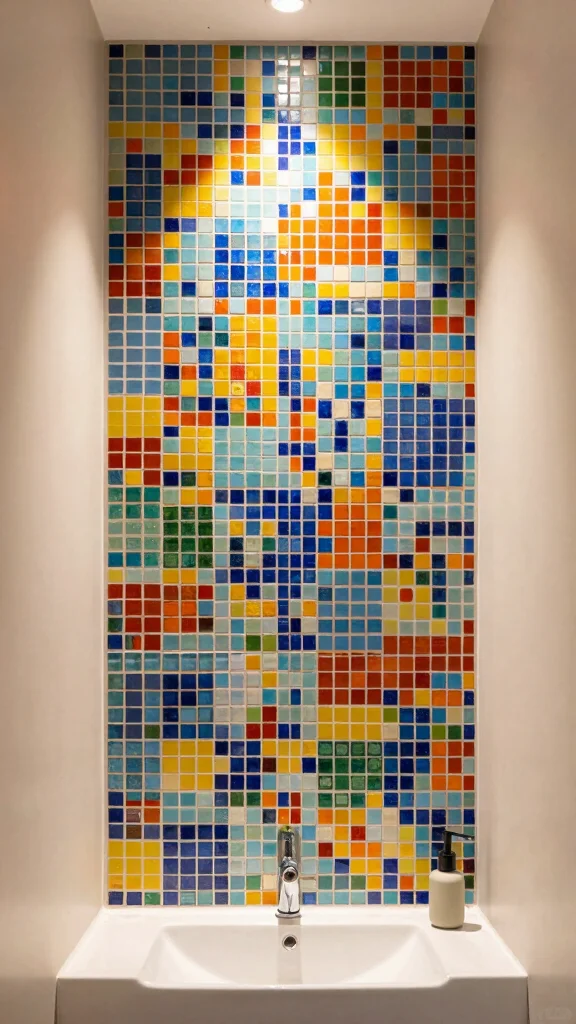 11 Restroom Backsplash Ideas for a Fresh, Custom Look - 2. Colorful Mosaic Tiles: Playful Pattern 1
